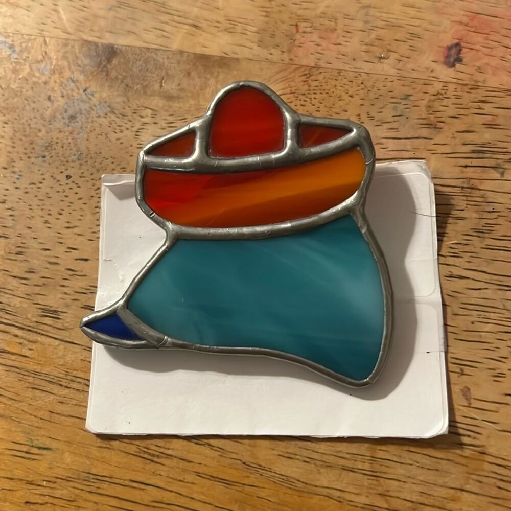 Stained glass Aztec southwestern person in sombrero and blanket pin/brooch